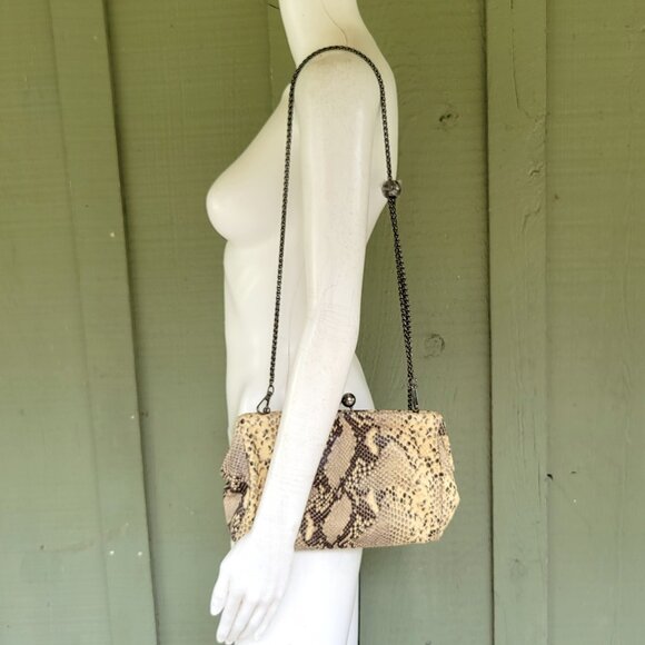 BADGLEY MISCHKA Snakeskin Print Clutch Shoulder Bag w/ Chain strap - Picture 2 of 5